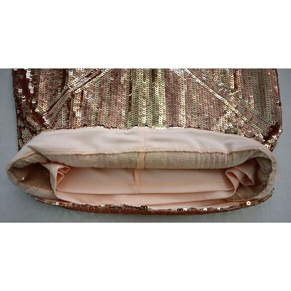 bebe Women's Sz Small Rose Gold Geo-Sequin Blocked Mini Body Con Dress - Picture 11 of 11